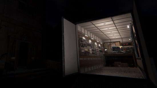 Phasmophobia Ascension update - A player stands in the darkness, looking into the lit interior of an investigation truck.