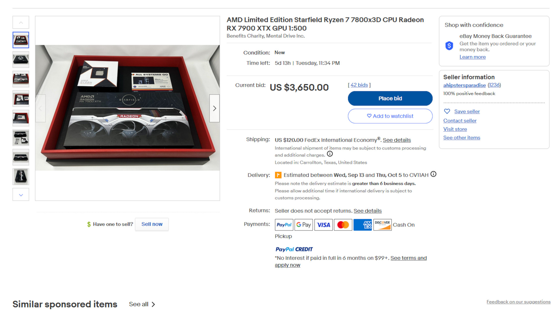 Ein Screenshot des eBay-Angebots für das AMD Radeon RX 7900 XTX- und Ryzen 7 7800X3D Starfield Limited Edition-Paket