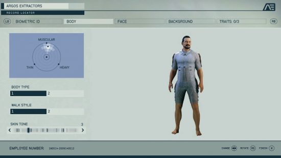 A character creation menu showing off a muscular man.