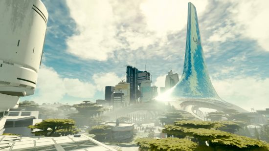 One of the major cities where you can find plenty of Starfield houses to purchase or earn via other means. This city is a futuristic utopia with intricately designed towers and green trees.