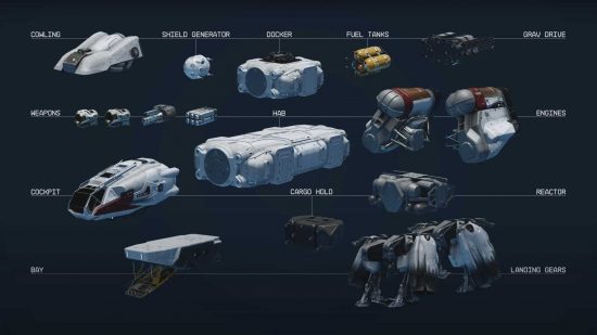 A diagram showing every Starfield ship part that can be customized by the player.