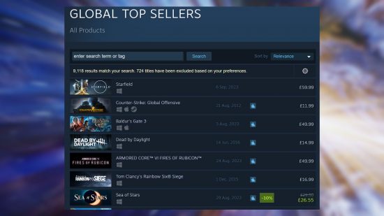 Starfield Steam top seller