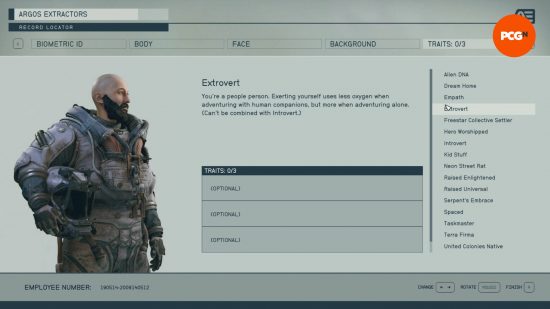 Extrovert is one of the many Starfield traits explained on-screen as you select it during character creation.
