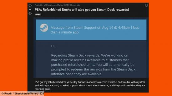 A screenshot of the Steam Deck subreddit post by user SheepherderMoney4828.