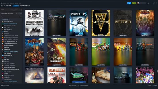 Steam update - a library collection showing games sorted by 'date added to library.'