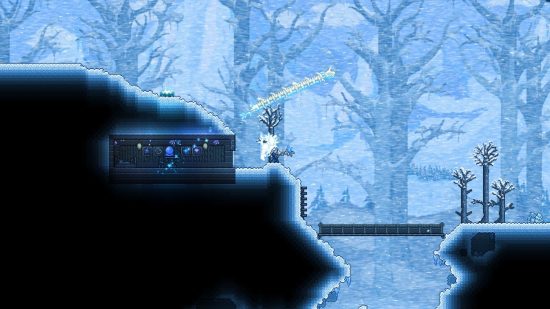 The Terraria map has surface biomes including ice