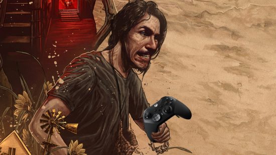 Texas Chain Saw Massacre controller support: An image of a controller has been edited into an image of the hitchhiker to make it look as if he is holding it.