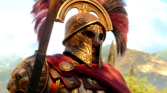 Titan Quest 2 - a warrior in full ancient Greek armor, complete with bold plumage arcing over his helmet.