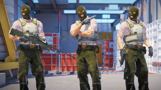 Counter-Strike 2 update: Three masked men holding guns stand in differing positions beside each other