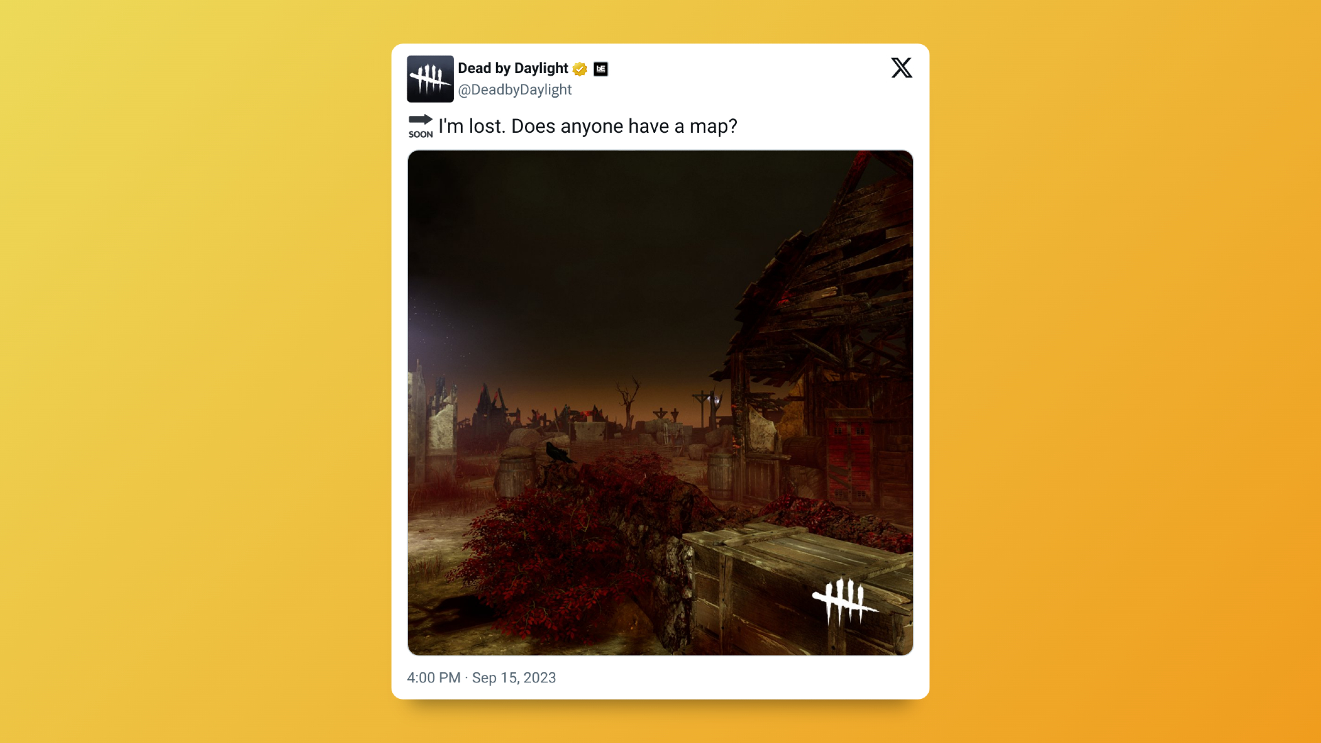 Tweet from Dead by Daylight devs hinting toward the map rework