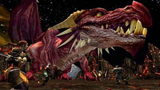Best free PC games: a large red dragon roars menacingly in Dungeons and Dragons online