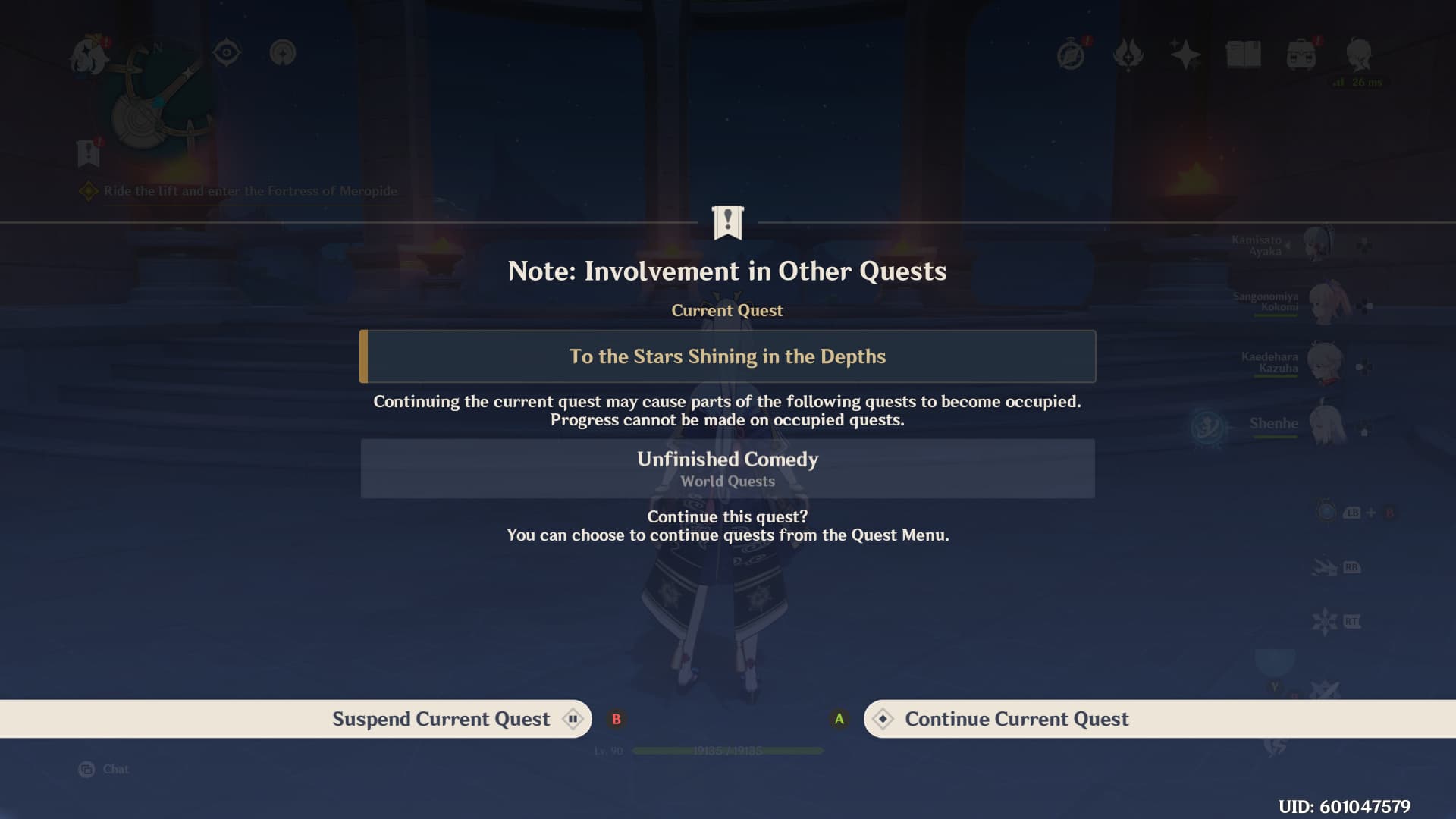 Genshin Impact 4.1 finally allows us to suspend active quests: in-game text allowing players to suspend quests in Genshin Impact