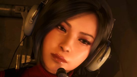 Resident Evil 4 Separate Ways confirmed: Ada Wong, a woman with short black hair, sits on an aircraft wearing a headset