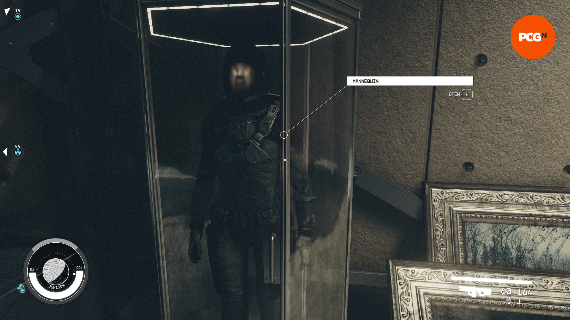 Starfield suit behind a glass case