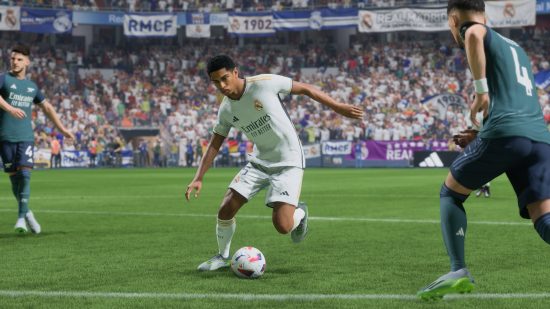 EA Sports FC 24 best midfielders: a football player with the ball at his feet.
