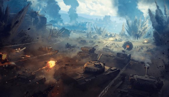 Best laptop games: World of Tanks. Image shows tanks on the battlefield,