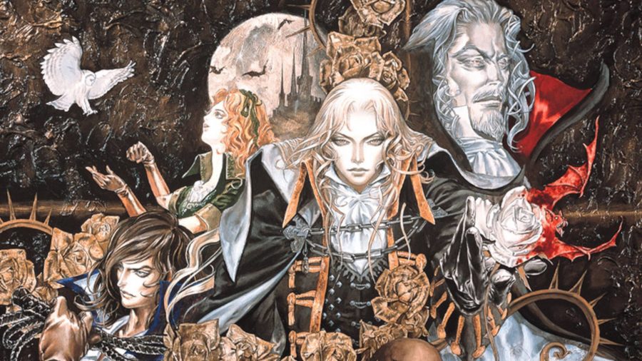 Official art for Castlevania Symphony of the Night, complete with Alucard, Richter, Maria , and Dracula.