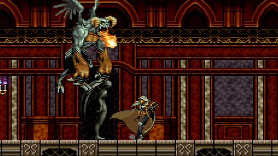 Castlevania Symphony of the Night Steam - a horned demon breathes fire at Alucard.