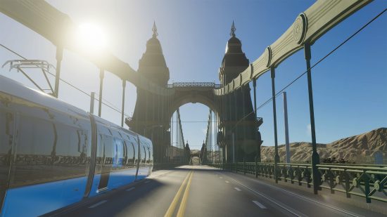 Градове Skylines 2 DLC: Изглед на улично ниво на окачващ мост
