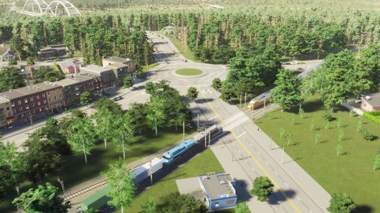 Cities Skylines 2 contour lines: A Cities Skylines 2 roundabout in the new Colossal Order city building game