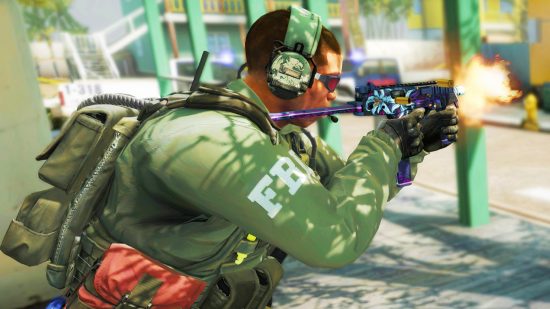 Counter-Strike 2 launch date: A soldier in tactical gear fires an SMG in Valve FPS game CSGO