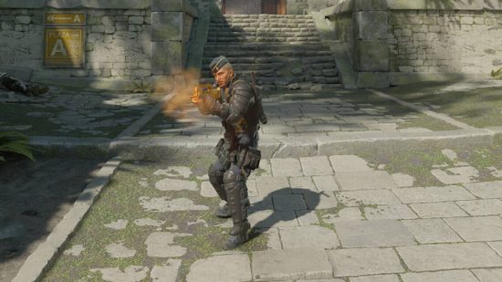 CS2 settings guide - man holding weapon in the middle of concrete ruins