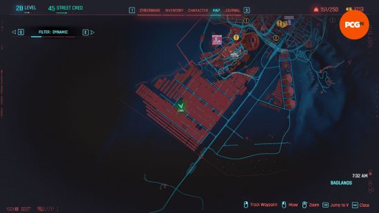 Cyberpunk 2077 Arasaka Tower 3D: una pantalla de mapa alejada