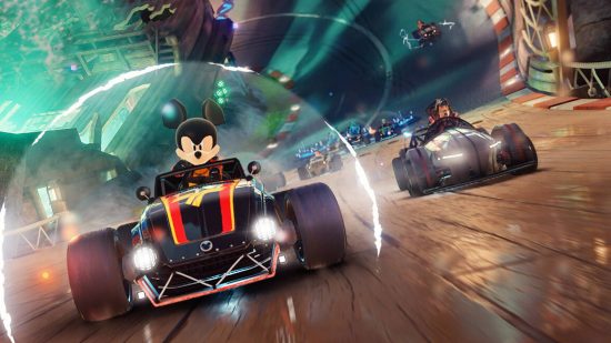 Disney Speedstorm codes - Mickey Mouse and the Beast are trying to outrace each other in go-karts.