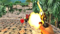 Doom Indiana Jones mod: A man firing a revolver in id Software FPS game Doom