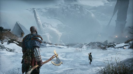 Best Fantasy games: a bald man and his son wander through a frozen wasteland.