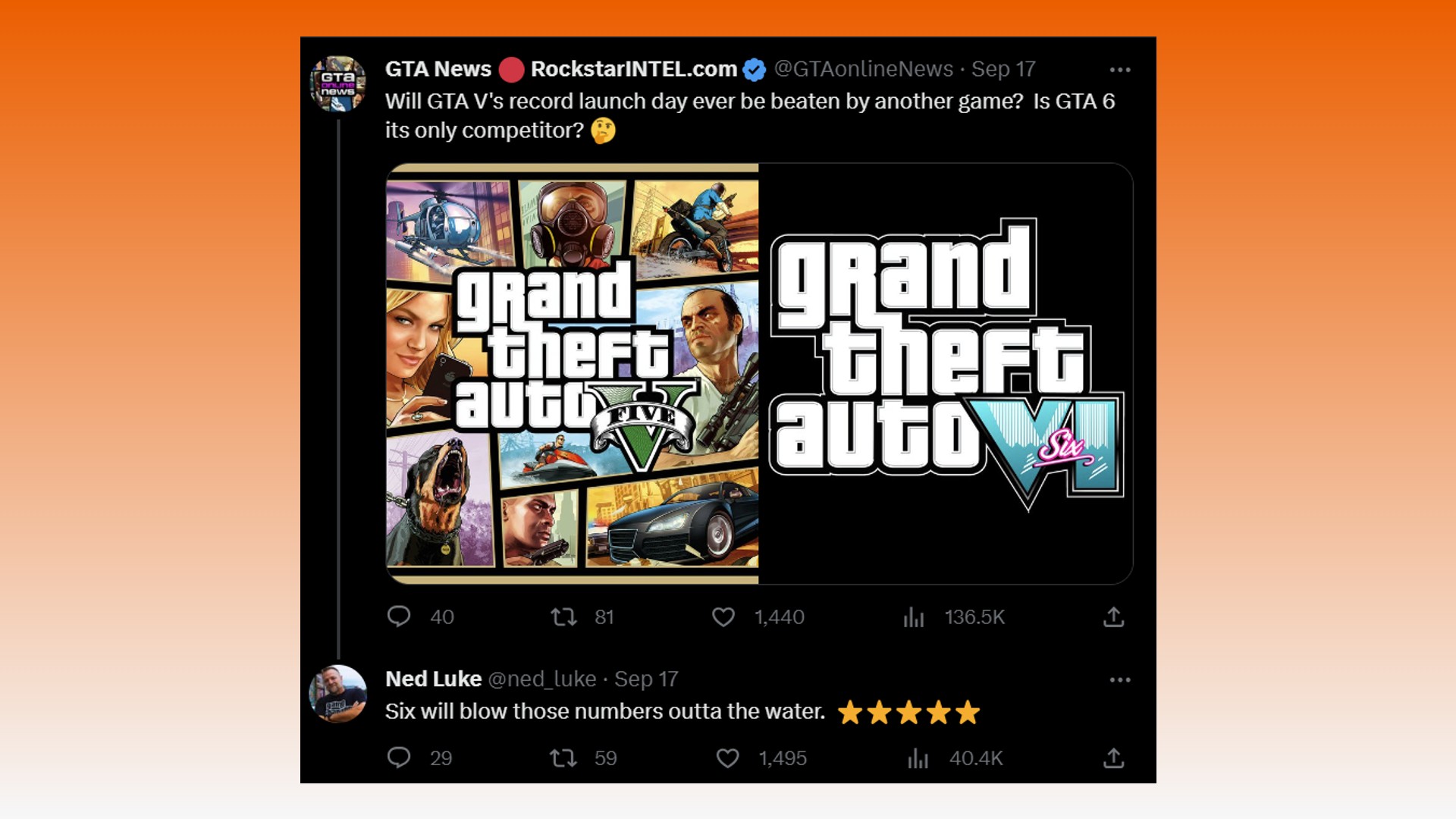 GTA 5 Michael: A tweet from Ned Luke, the GTA 5 Michael actor, talking about Grand Theft Auto 6 sales