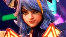 Режисьорът на League of Legends Wild Rift напуска Riot Games - жена с дълга синя коса и светещи подложки за рамо