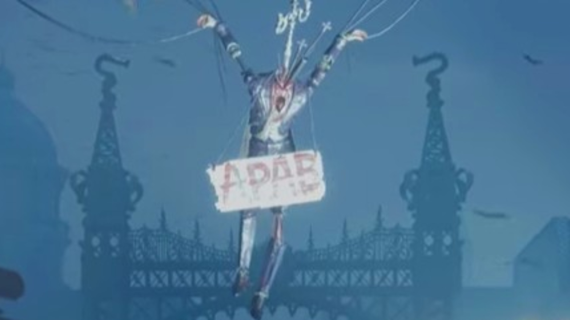 Lies of P cut content: A marionette from soulslike RPG game Lies of P wearing a message that references ACAB
