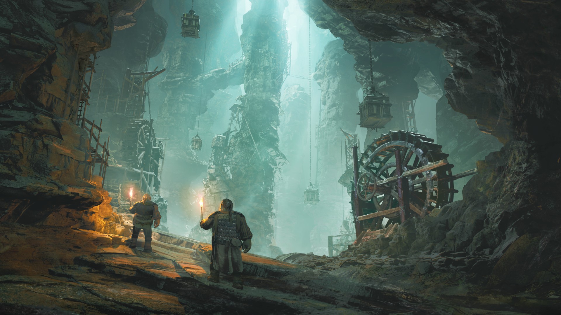 Lord of the Rings Return to Moria Gollum: Dwarves exploring a cave in survival game LOTR Return to Moria