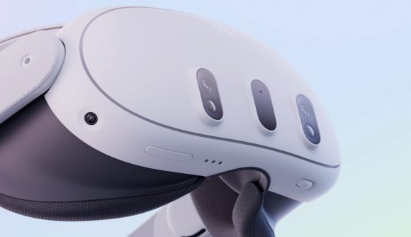 A close-up of the Meta Quest 3 VR headset.