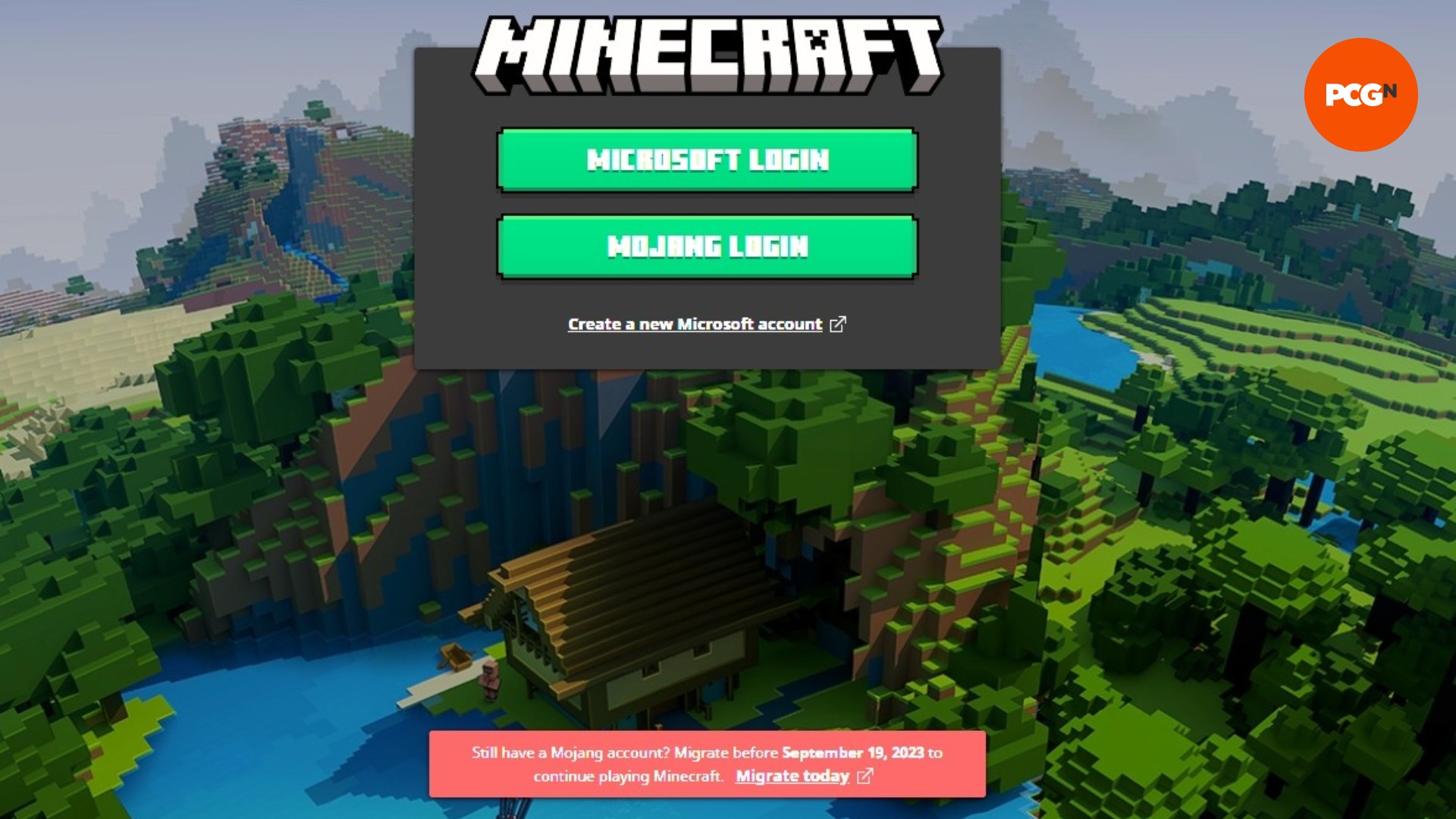 Migración de cuenta de Minecraft: una imagen de la pantalla de inicio de sesión de Minecraft
