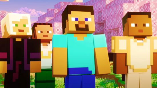 Minecraft Mineplex coming back: Blocky characters stand in a line in Mojang building game Minecraft