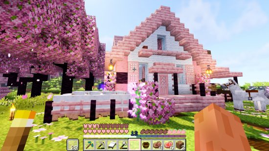 A pastel hotbar at the bottom of a Minecraft screen, showing off one of the best Minecraft texture packs.