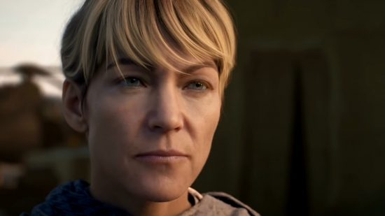 A close up of Kate Laswell in Modern Warfare 2, played, in the MW3 cast list, by Rya Kihlstedt.