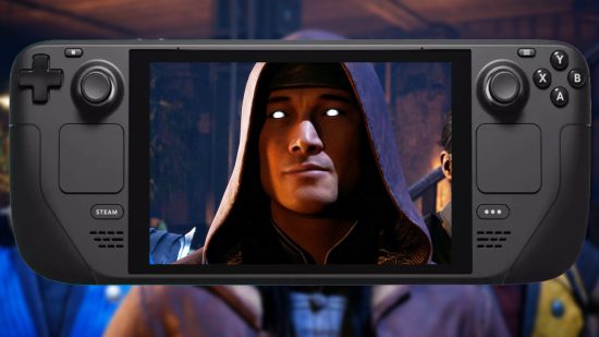 Characters from Mortal Kombat 1 on the screen of a Steam Deck.