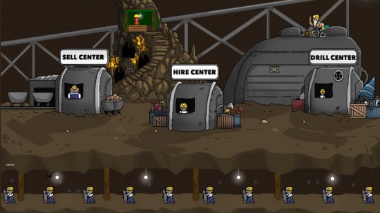 Miners work below ground and machines and offices operate above them in Mr Mine, one of the best clicker games.