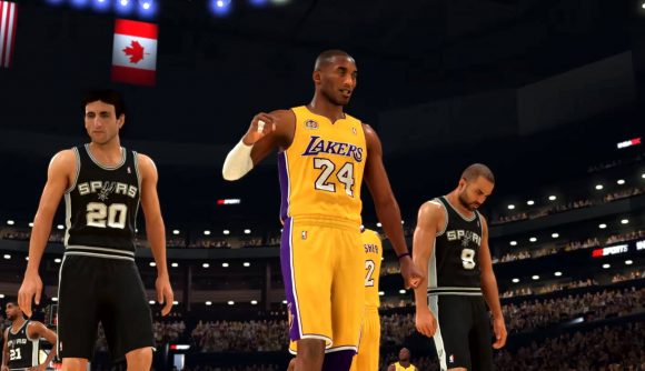 NBA 2k24 codes: A tall basketball player in yellow and purple lakers strip