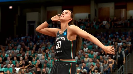 Sabrina Ionescu of the New York Liberties celebrating to the crowd as she finds NBA2K24 codes.