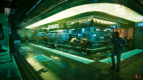 A screenshot from Cyberpunk 2077 with Ray Reconstruction enabled