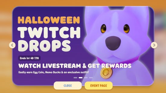 Purple Ghost Nemo in the splash screen for Party Animals twitch drops.