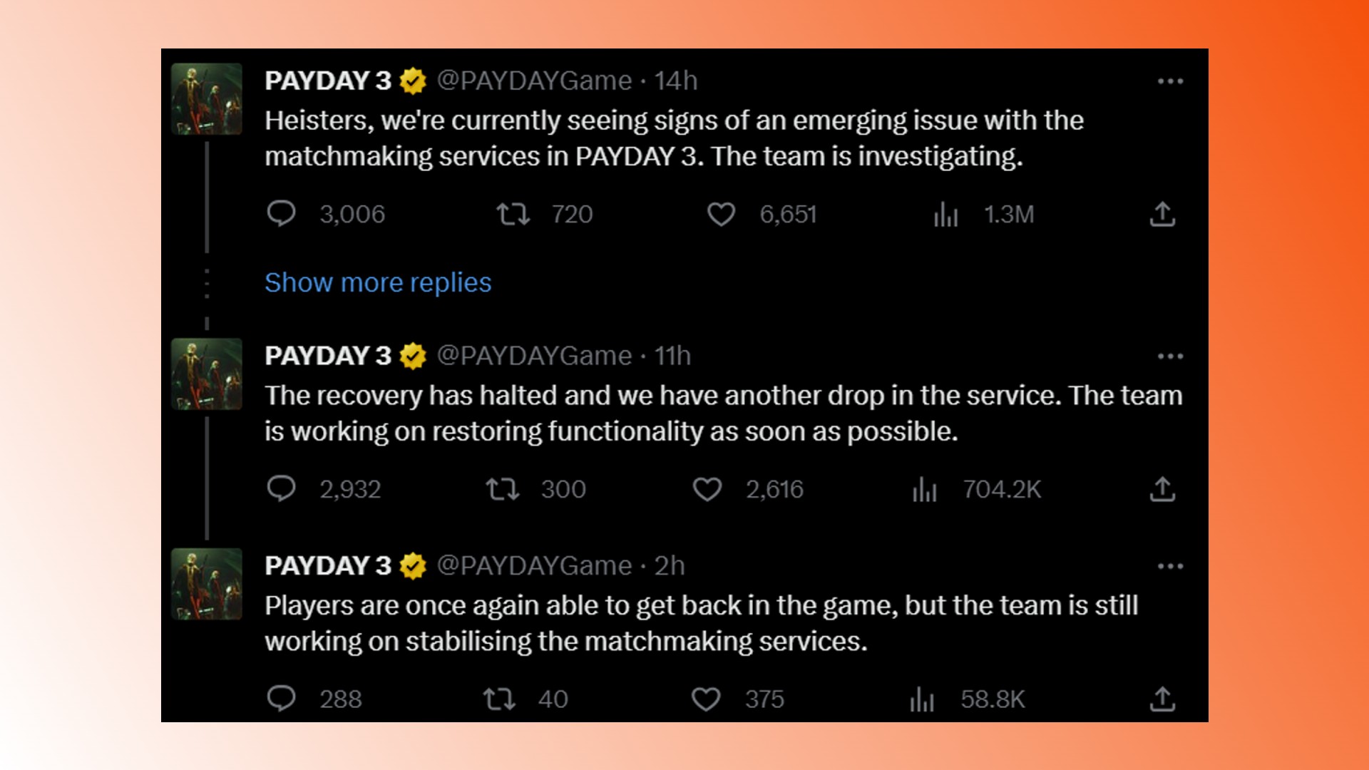 Payday 3 servers: A response from Payday 3 developer Starbreeze relating to matchmaking problems in the FPS game