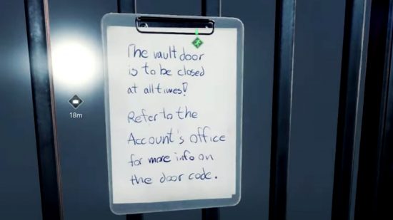 A sign in Payday 3that says the cault door must be closed at all times.