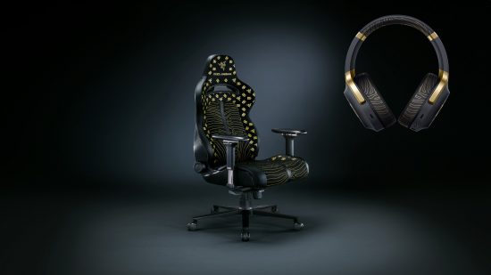 An image of the Razer x Dolce and Gabanna Barracuda headset and Enki gaming chair