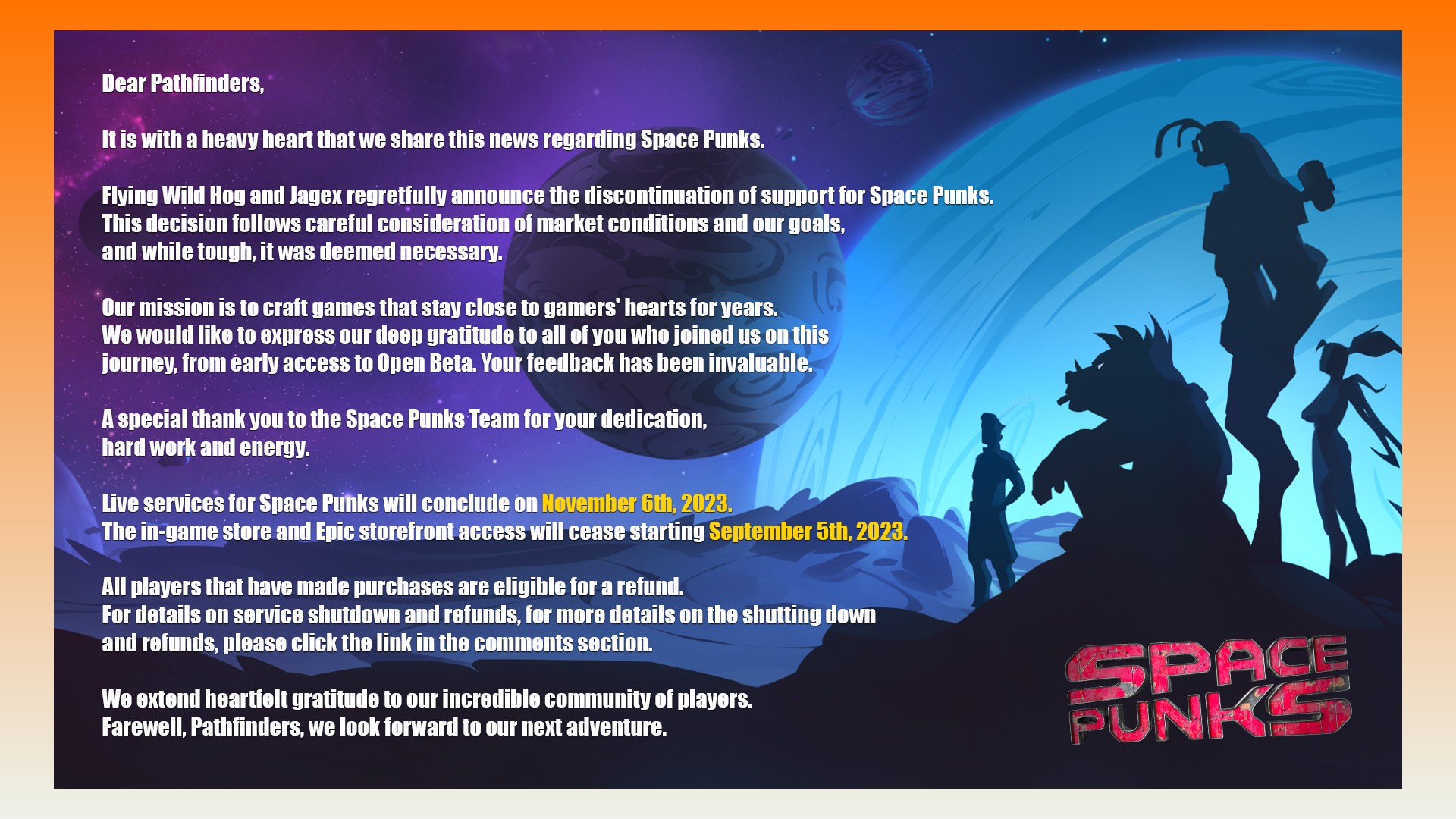 Space Punks shut down: A statement from Runescape developer Jagex confirming the closure of sci-fi ARPG game Space Punks