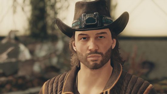 Starfield alternate start mod: a man with a beard in a cowboy hat